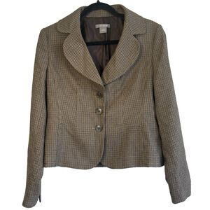 Ann Taylor Women Size 2 Brown Tweed Wool Blend Blazer 3 Button Equestrian Style